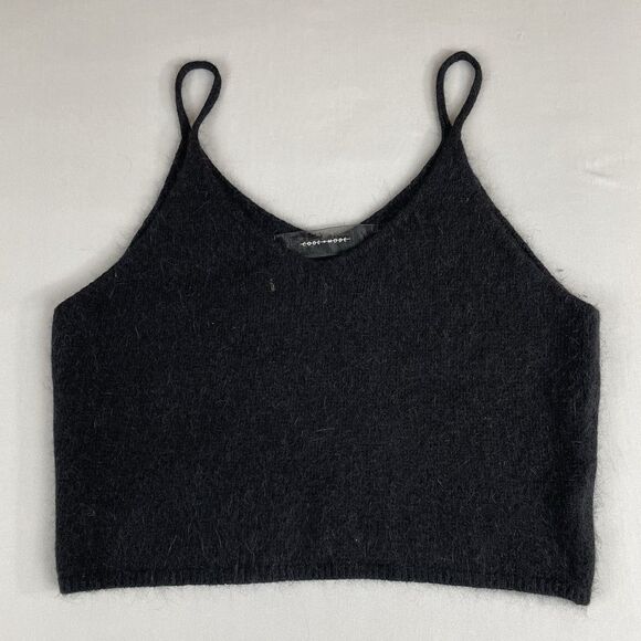 Code x Mode Fuzzy Knit V Neck Crop Top Women's Large Black Angora Sleeveless - Picture 2 of 9